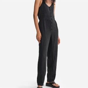 NWT MATE The Label 100% Linen Button Down Tank Jumpsuit in Black Size XS